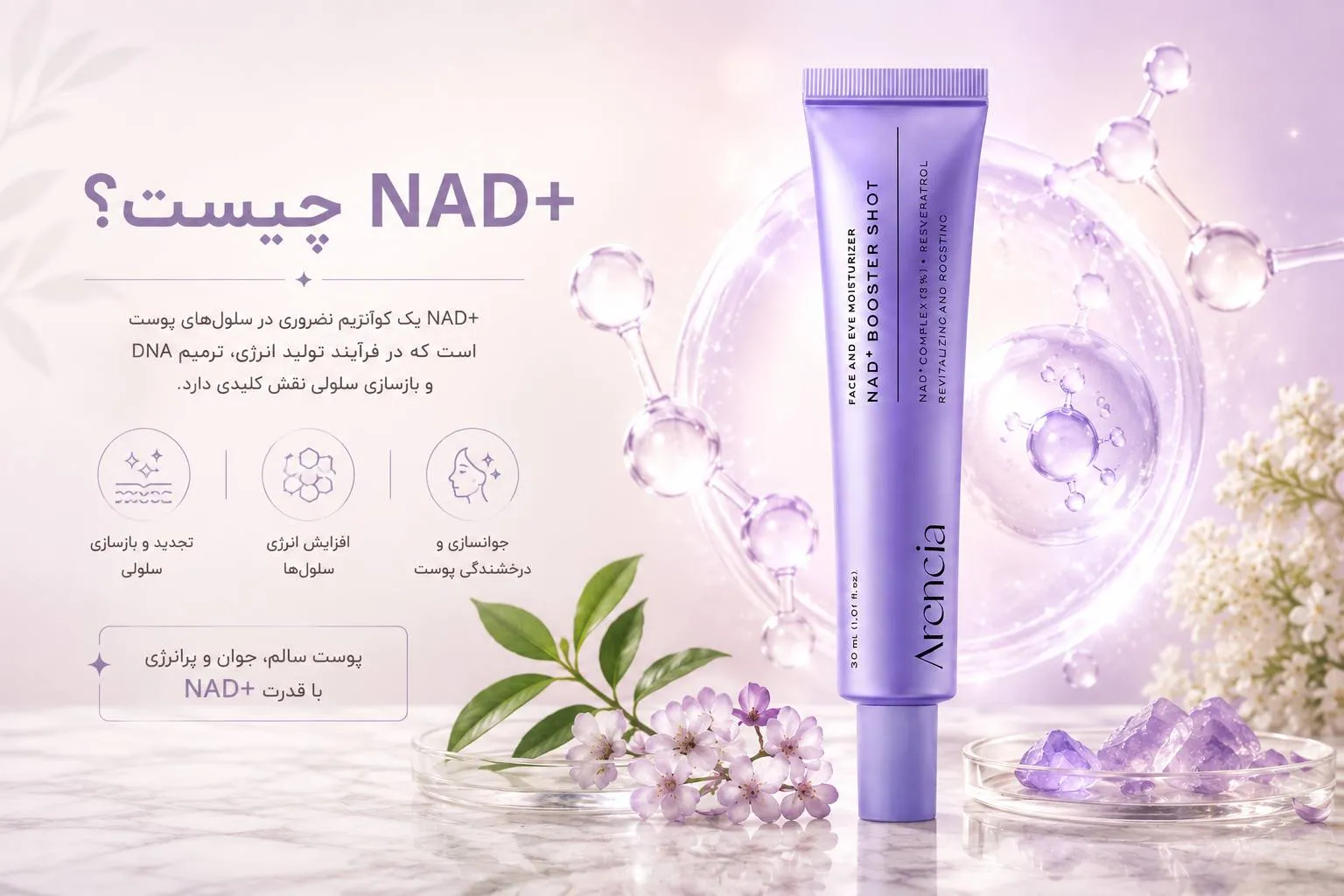 NAD+ در محصولات پوستی چیست؟ ترند جدید جوانسازی کره‌ای و راز مراقبت Skin Longevity